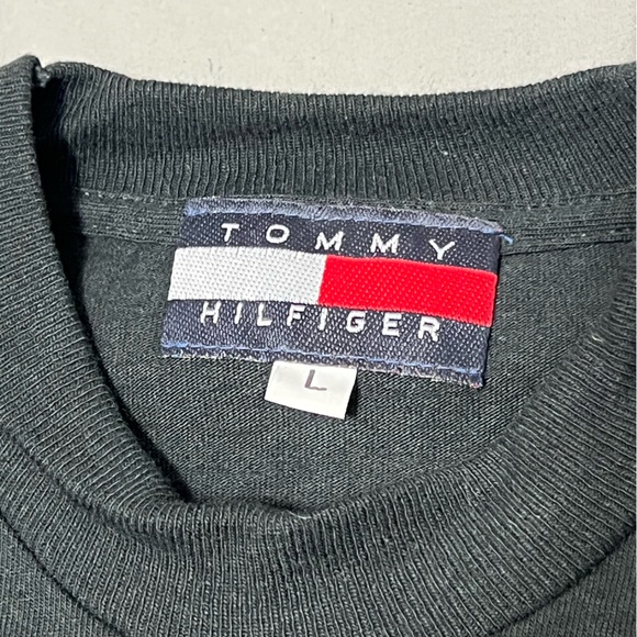 Vintage Tommy Hilfiger T Shirt Mens LARGE BLACK Single Stitch 90s Embroidered - Picture 6 of 6